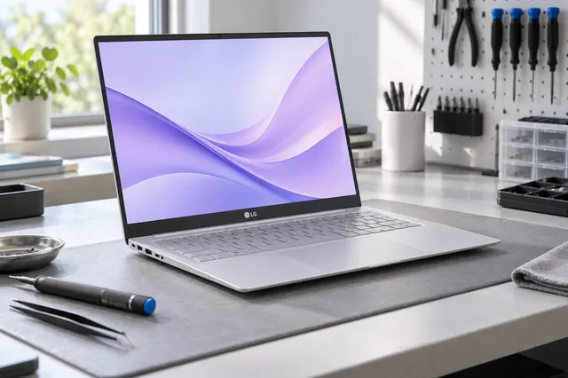 Imagem ilustrativa de notebook LG em oficina de assistência técnica