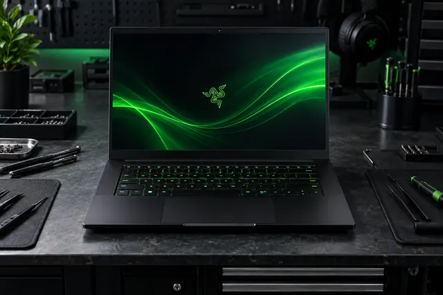 Imagem ilustrativa de notebook gamer Razer em mesa de diagnóstico