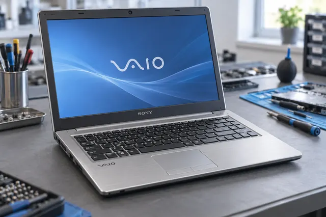 Imagem ilustrativa de notebook Sony Vaio em bancada técnica
